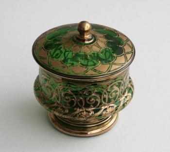 Glasdose - grün-blaues Glas - 1910 Glasdose - grün-blaues Glas - 1910