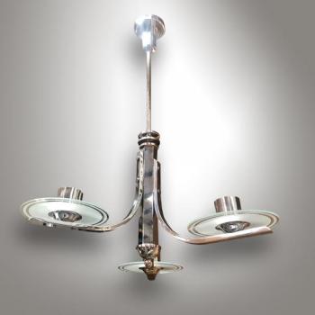 Kronleuchter - Chrom, sandgestrahltes Glas - 1935 Kronleuchter - Chrom, sandgestrahltes Glas - 1935