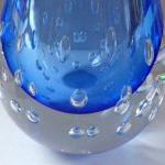 Groe Kristall-Vase, blaues Glas, Luftblasen-Vladi