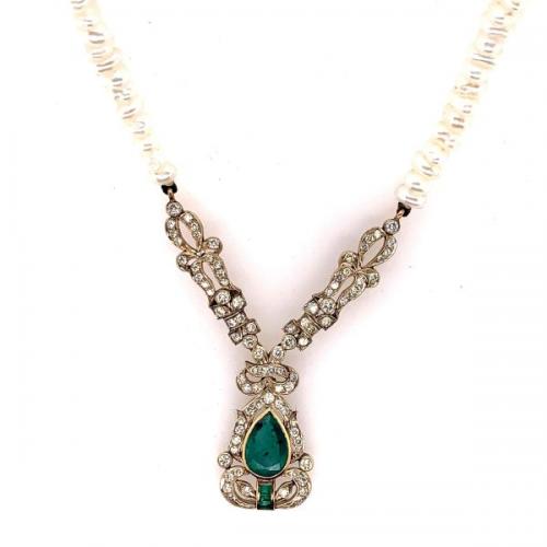 Au 585/1000, 25,04 g, emerald, brilliant cut diamonds 8,5 ct, 1930