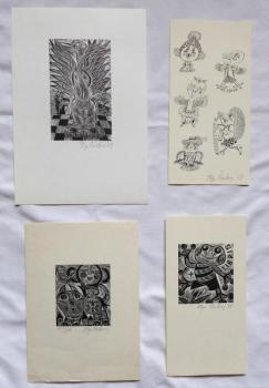 Olga Cechova - Zwei ex libris Tiere, Vogelfrau, Kö Olga Cechova - Zwei ex libris Tiere, Vogelfrau, Kö