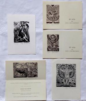 Olga Cechova - 2 x PF 1976, 2 x Ex libris, Einladu Olga Cechova - 2 x PF 1976, 2 x Ex libris, Einladu