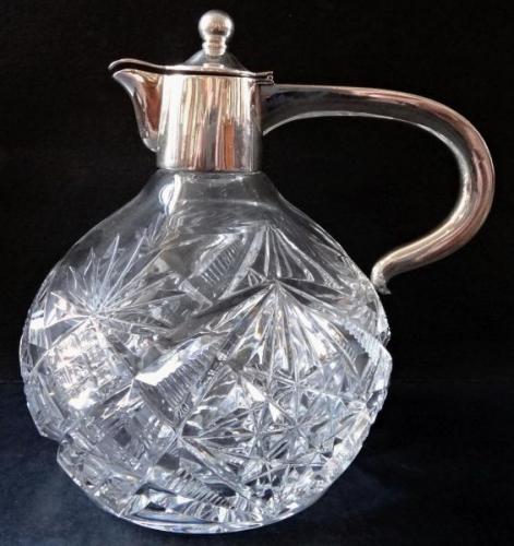 Geschliffenes Glas Krug mit Silber - Theodor Mülle Geschliffenes Glas Krug mit Silber - Theodor Mülle