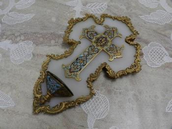 Weihwasserbehälter aus Metall - Alabaster, Messing - 1850 Weihwasserbehälter aus Metall - Alabaster, Messing - 1850