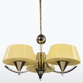 Dreiarmiger Kronleuchter - Chrom, Glas - 1930 Dreiarmiger Kronleuchter - Chrom, Glas - 1930