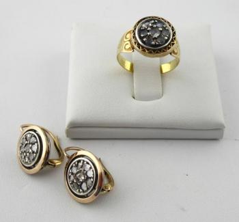 Goldene Ohrringe mit Diamanten - Silber, Gold - 1910 Goldene Ohrringe mit Diamanten - Silber, Gold - 1910
