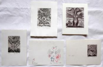 Olga Cechova - 3 x Ex libris, PF 1980, Zeichnung  Olga Cechova - 3 x Ex libris, PF 1980, Zeichnung