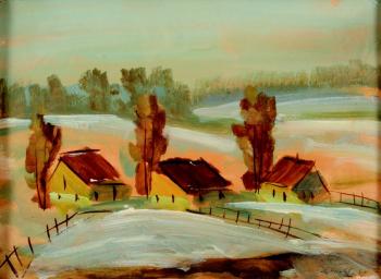 Three cottages in winter Three cottages in winter