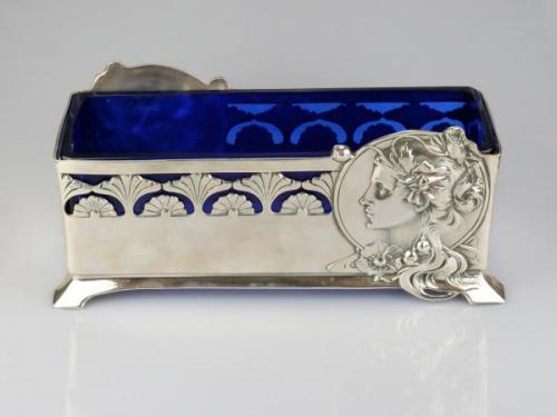 Jardiniere - Zinn, blaues Glas - 1905 Jardiniere - Zinn, blaues Glas - 1905