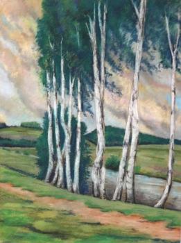 Birken in der Nähe von Wasser - nicht signiert Birken in der Nähe von Wasser - nicht signiert