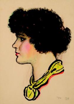 A portrait of black hair female from the side A portrait of black hair female from the side