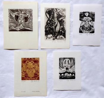 Olga Cechova - 3 x Ex libris, Akt in einem Apfel, Olga Cechova - 3 x Ex libris, Akt in einem Apfel,