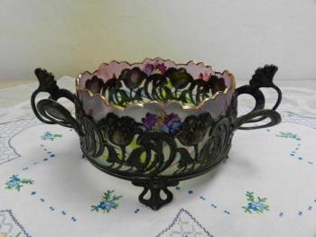 Glasschüssel in Metallmontage - Glas - 1930 Glasschüssel in Metallmontage - Glas - 1930