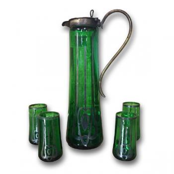 Glas Likör-Set - grünes Glas - 1910 Glas Likör-Set - grünes Glas - 1910