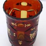 Vase aus Bernsteinglas, goldene und silberne Rosen Vase aus Bernsteinglas, goldene und silberne Rosen