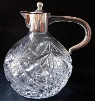 Geschliffenes Glas Krug mit Silber - Theodor Mülle Geschliffenes Glas Krug mit Silber - Theodor Mülle