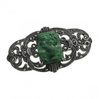 Silberbrosche - Silber, Malachit - 1910 Silberbrosche - Silber, Malachit - 1910