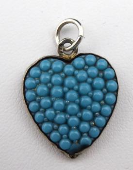 Silberherz, Anhänger - blaue Glasperlen Silberherz, Anhänger - blaue Glasperlen