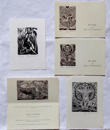 Olga Cechova - 2 x PF 1976, 2 x Ex libris, Einladu Olga Cechova - 2 x PF 1976, 2 x Ex libris, Einladu