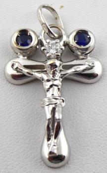 Kreuz aus Weißgold mit Diamant und gepaarten blaue Kreuz aus Weißgold mit Diamant und gepaarten blaue