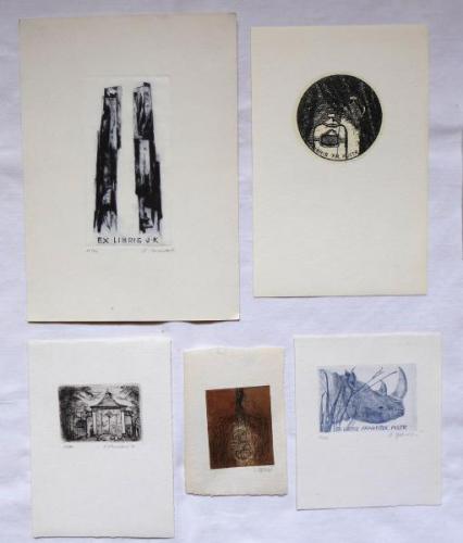 Fünf Exlibris - Vychodilova, Benes, Valenta, Mares Fünf Exlibris - Vychodilova, Benes, Valenta, Mares