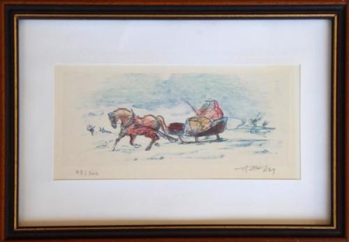 Wintermotiv mit Schlitten - unleserliche Signatur Wintermotiv mit Schlitten - unleserliche Signatur