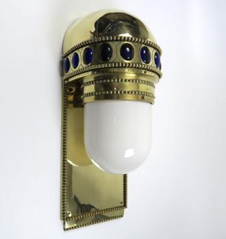 Wandlampe - Messing, blaues Glas - 1910 Wandlampe - Messing, blaues Glas - 1910