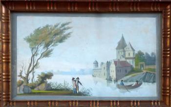 Schloss am See, mit Boot und Figuren Schloss am See, mit Boot und Figuren
