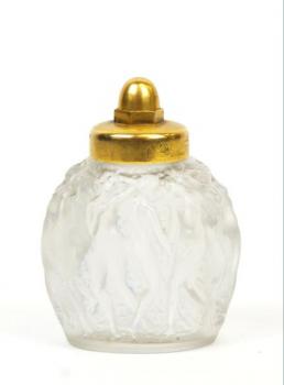 Flakon - vergoldetes Messing, Pressglas - Lalique  - 1930 Flakon - vergoldetes Messing, Pressglas - Lalique  - 1930
