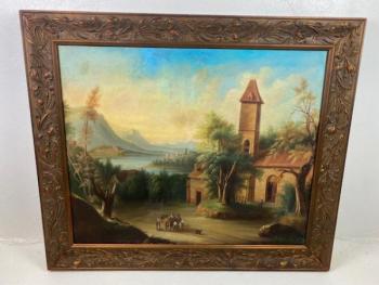 Romantische Landschaft mit Burg - 1890 Romantische Landschaft mit Burg - 1890