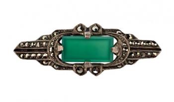 Silberbrosche - Silber, chrysoprase - 1920 Silberbrosche - Silber, chrysoprase - 1920