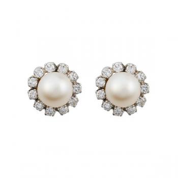 Goldene Ohrringe mit Diamanten - Platin, Gold - 1930 Goldene Ohrringe mit Diamanten - Platin, Gold - 1930