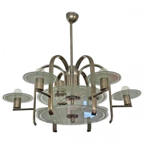 Nickel-Kronleuchter im Bauhaus-Stil, 1930 Nickel-Kronleuchter im Bauhaus-Stil, 1930