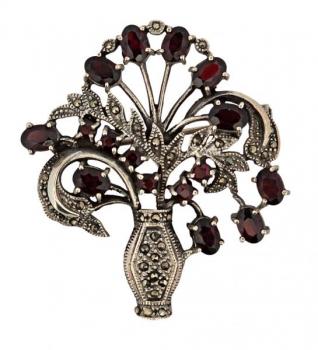 Silberbrosche - Silber, Tschechischer Granat - 1920 Silberbrosche - Silber, Tschechischer Granat - 1920