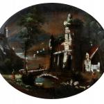 Romantische Landschaft mit Burg - Perlmutt, Glas - 1850