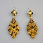 Goldene Ohrringe - Gold, Tschechischer Granat - 1890