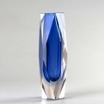 Vase - klares Glas, blaues Glas - 1990