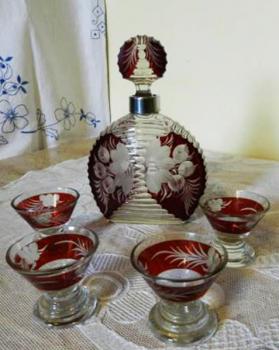 Karaffe mit Gläsern - klares Glas - 1870