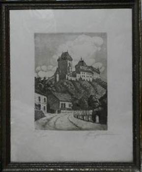 Romantische Landschaft mit Burg - 1920