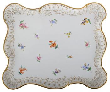 Eckige Porzellan Platte - weißes Porzellan - Meissen - 1870
