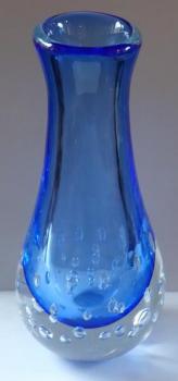 Große Kristall-Vase, blaues Glas, Luftblasen-Vladi