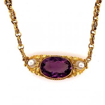 Goldene Halskette - Gold, Perle - 1900