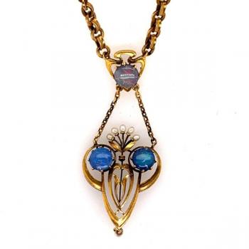 Goldene Halskette - Gold, Perle - 1900