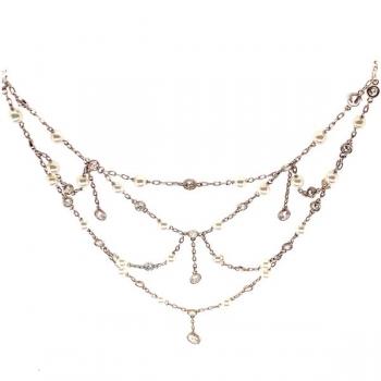 Brillant Halskette - Platin, Weißgold - 1930