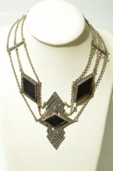 Silberne Halskette - Silber, schwarzer Onyx - 1930