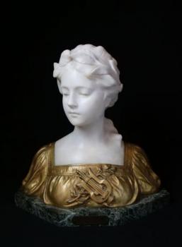 Büste Frau - Alabaster, patiniertes Metall - 1890