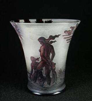 Vase - zweischichtiges Glas, geätztes Glas - Alois Hásek - 1935