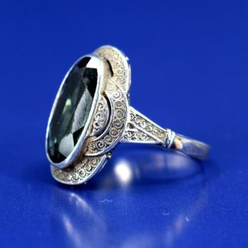 Silber Ring - Silber, grnes Glas - 1920