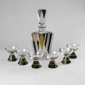 Karaffe mit Glsern - klares Glas - 1930