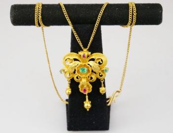 Goldene Halskette - Gelbgold, Smaragd - 1935